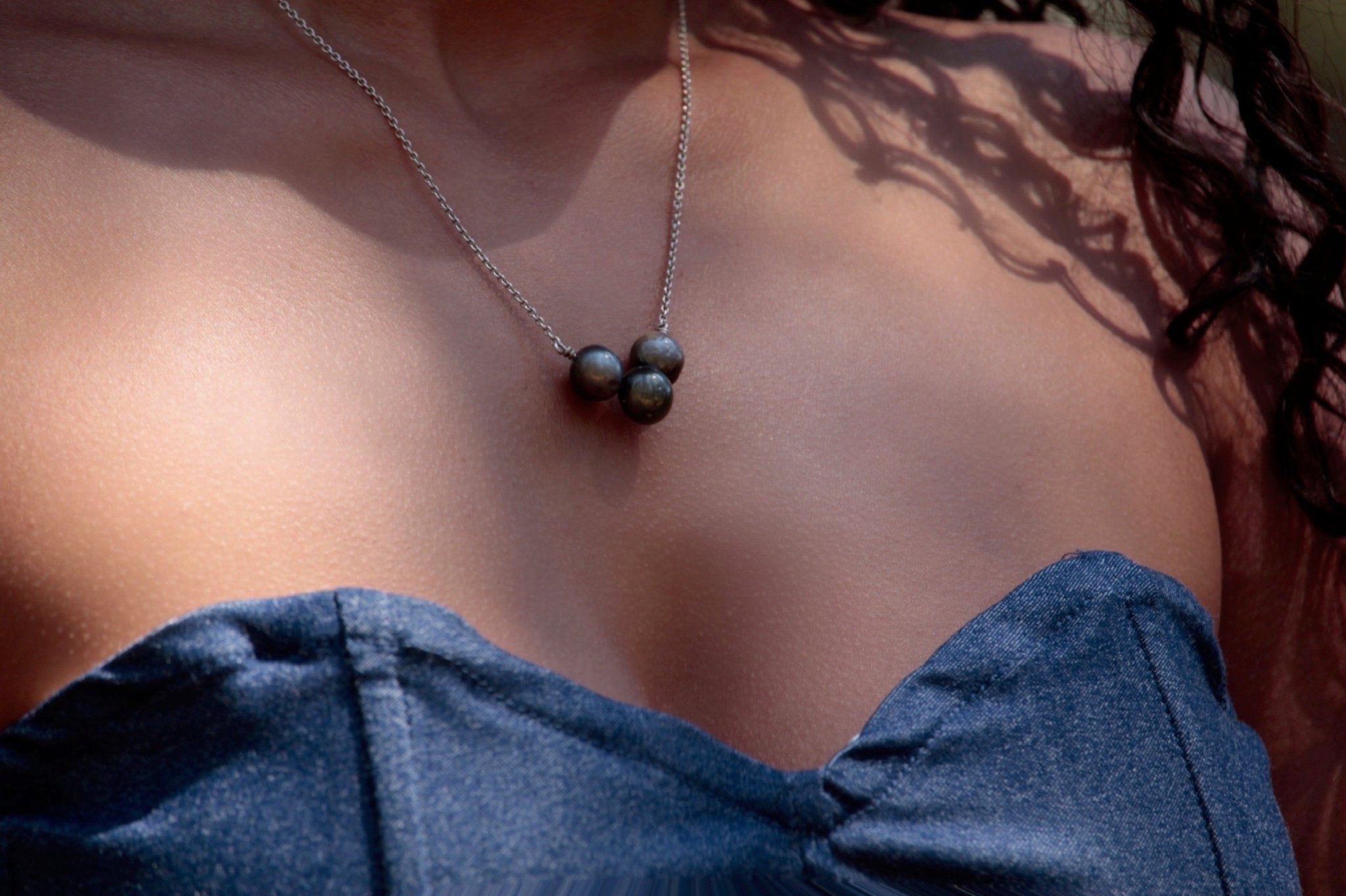 " V 3 perles " - Collier Argent. 925 - TEMIRI