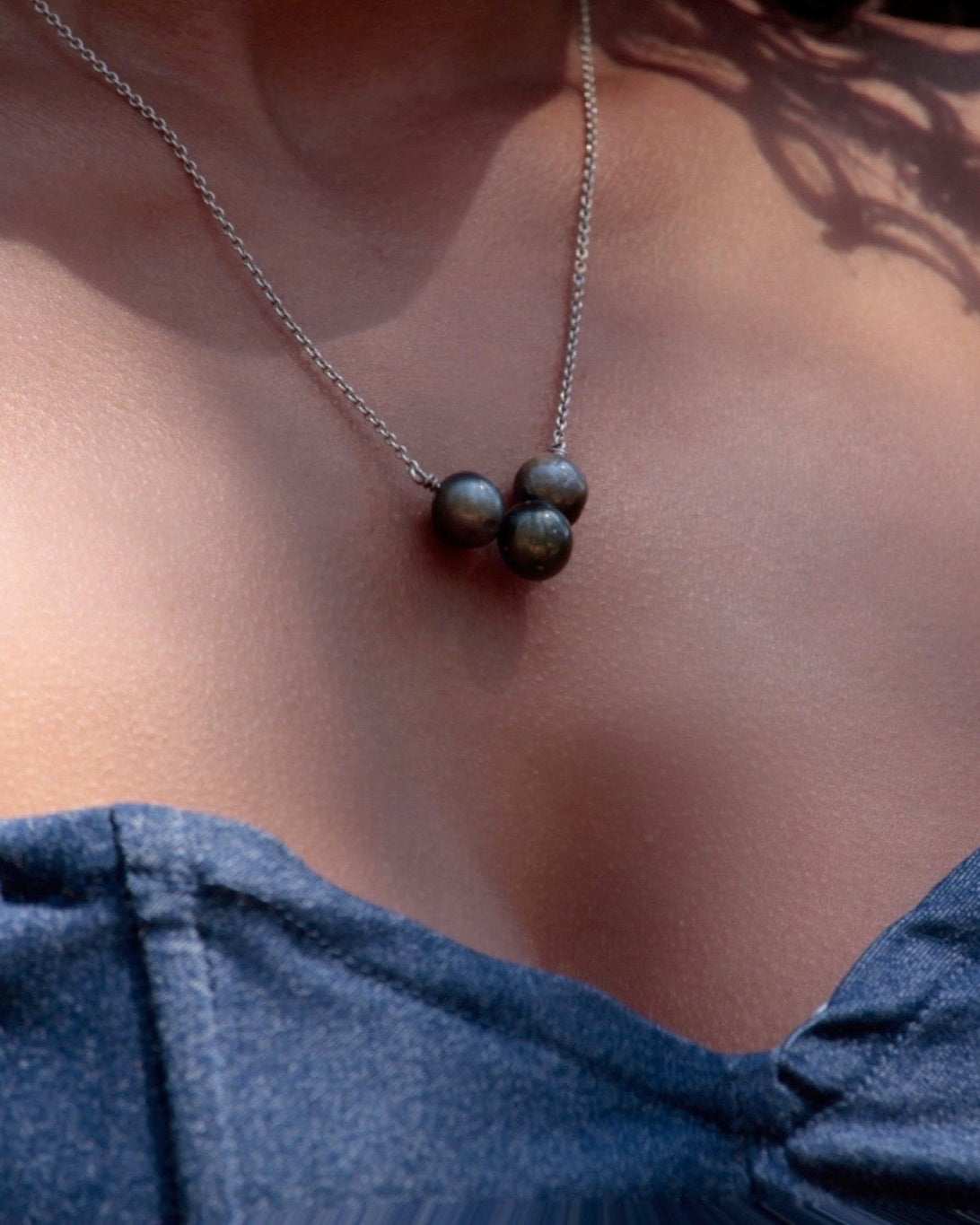 " V 3 perles " - Collier Argent. 925 - TEMIRI