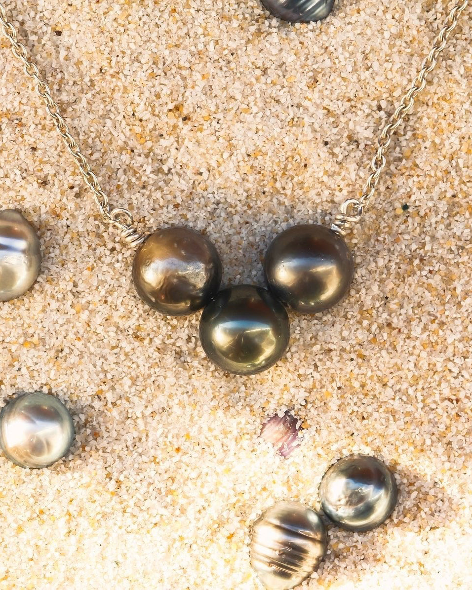 " V 3 perles " - Collier Argent. 925 - TEMIRI